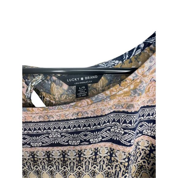 Lucky Brand Boho Mixed Pattern Striped Short Sleeve Loose Fit Blouse - Picture 3 of 5